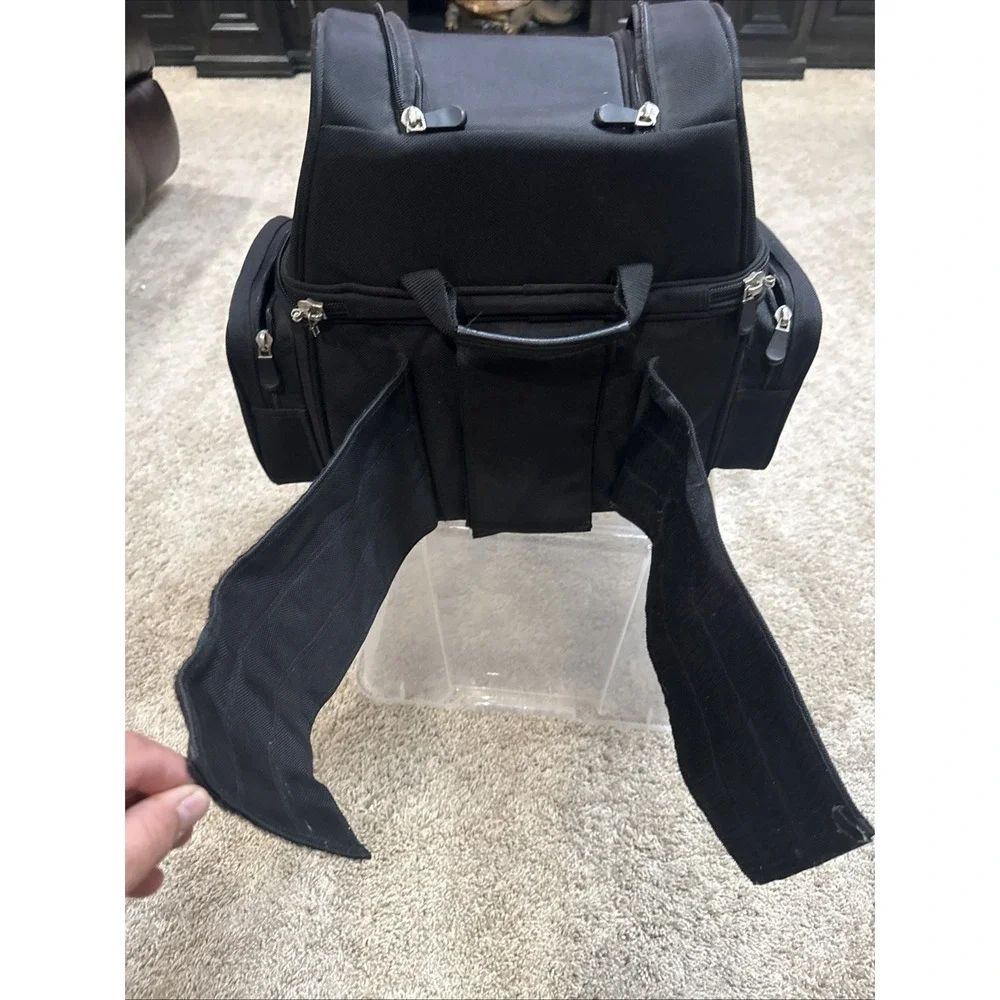 River Road Motorcycle Bag Sissy Bar Textile Bag Black Bag EXCELLENT w/Rain Cover
